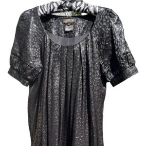 LaRok Black Silk Shiny Animal Print Short Sleeve Balloon Lined Dress Womens Smal